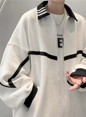 ins港风外套男春秋季潮牌设计感小众情侣夹克运动美式棒球服卫衣