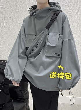 chic新款卫衣男士帅气工装机能外套韩版宽松2021时尚潮牌嘻哈上衣
