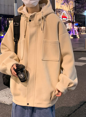 潮流宽松呢子大码工装外套