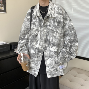 扎染牛仔衣男春秋外套法式情侣宽松小众ins潮牌欧美高街韩风chic