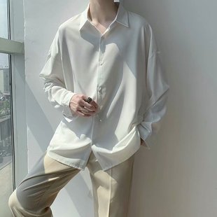 衬衣休闲外套 冰丝衬衫 男夏季 薄款 轻熟风垂感港风日系白色宽松长袖