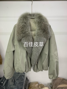 秋冬狐狸毛领真皮草可脱卸白鸭绒时尚减龄洋气羽绒派克服外套女