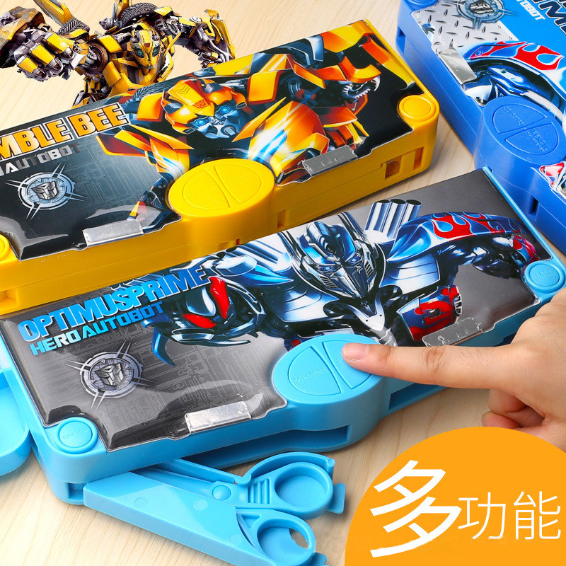 变形金刚擎天柱大黄蜂文具盒男小学生用多功能笔盒卡通塑料铅笔盒