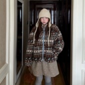 yuki自制2025冬天 雪国费尔岛羊羔绒加厚外套宽松上衣女