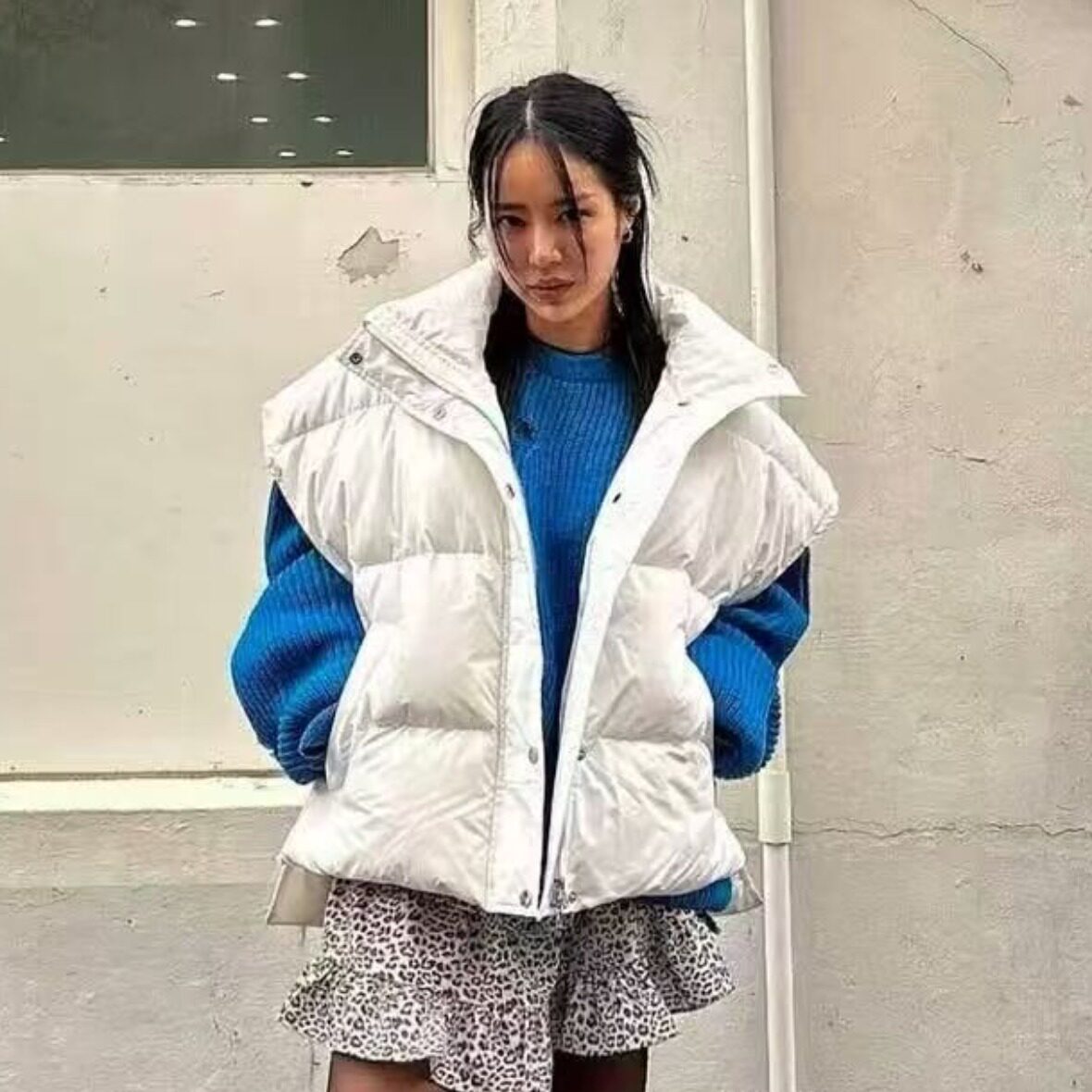 yuki自制 韩国chic设计感不规则马甲棉服外套女