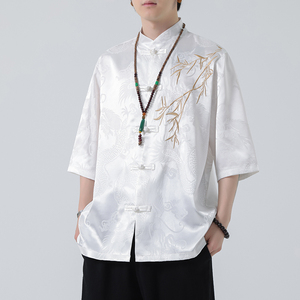 2024风男装冰丝唐装汉服刺绣唐装汉服短袖衬衫C229-Y1016-P65图片