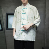2024夏风男装竹子印花唐装汉服短袖五分袖衬衫C229-Y1002-P65，男装衬衫，电商C229-1