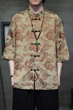 2024夏季风男装龙图案唐装汉服短袖五分袖衬衫C229-Y1030-P70，男装衬衫，电商C229-1