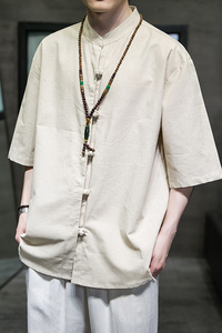 夏款风男装棉麻亚麻盘扣唐装汉服大码短袖衬衫C229/Y707/P60图片
