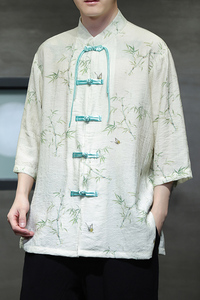2024夏风男装竹子印花唐装汉服短袖五分袖衬衫C229-Y1002-P65图片