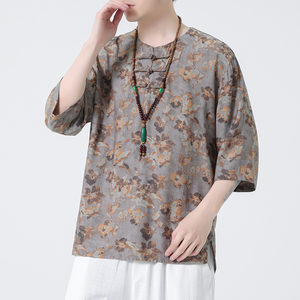 2024春夏新款风男装冰丝唐装汉服短袖五分袖T恤C229-T214-P60图片