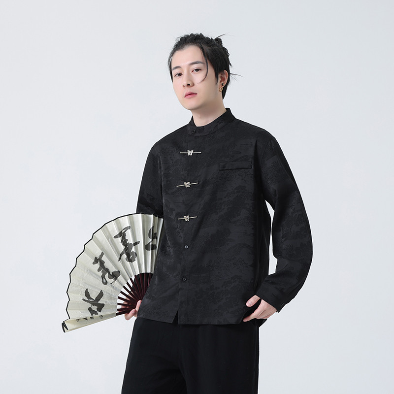 2024春夏新款风男装冰丝唐装汉服长袖衬衫衬衣C229-Y997-P80,男装衬衫,电商C229-1