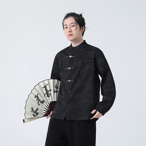 2024春夏新款风男装冰丝唐装汉服长袖衬衫衬衣C229-Y997-P80图片