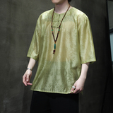 2024夏季风男装复古中式唐装汉服短袖五分袖T恤C229-T216-P60，男装T恤，电商C229-1