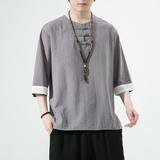 2023夏季风男装盘扣中式唐装汉服短袖五分袖T恤C229/T202/P55，男装T恤，电商C229-1