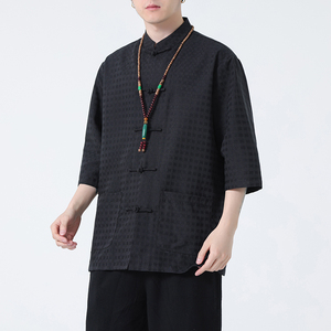 2024春夏风男装盘扣中式唐装汉服短袖衬衫衬衣C229-Y906-P65图片