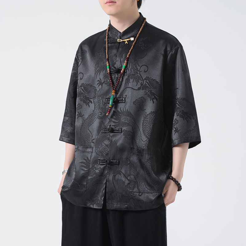2024春夏风男装金属扣子中式五分袖衬衫衬衣C229-Y1015-P68，男装衬衫，电商C229-1