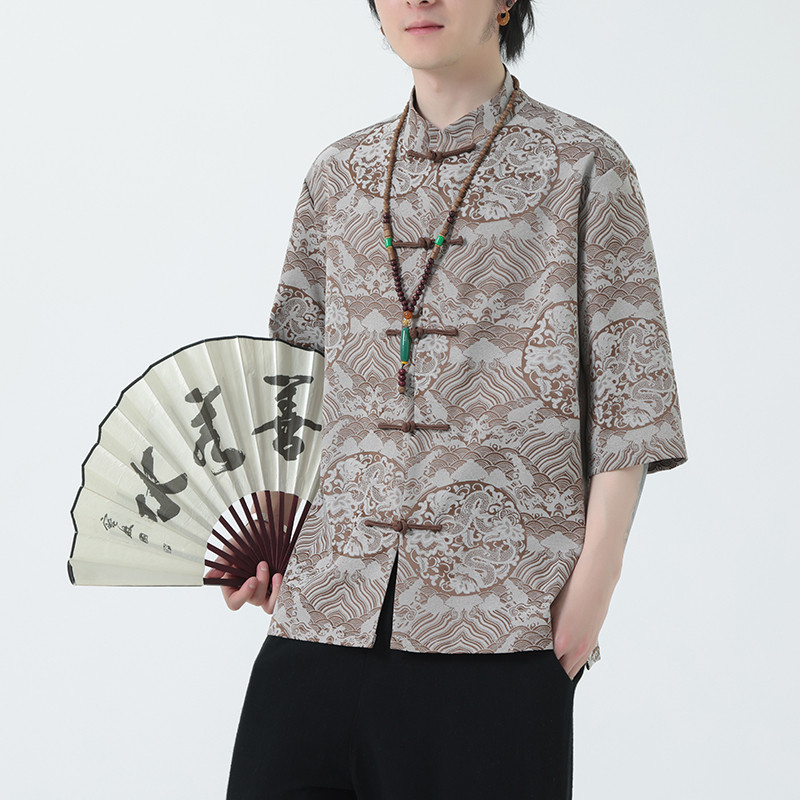 2024夏风男装中式唐装汉服短袖五分袖衬衫衬衣C229-Y1024-P70,男装衬衫,电商C229-1