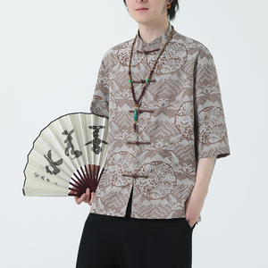 2024夏风男装中式唐装汉服短袖五分袖衬衫衬衣C229-Y1024-P70图片