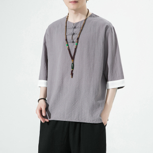 2023夏季风男装盘扣中式唐装汉服短袖五分袖T恤C229/T202/P55图片