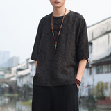 2024夏季风男装冰丝中式唐装汉服短袖五分袖T恤C229/T201/P65，男装T恤，电商C229-1