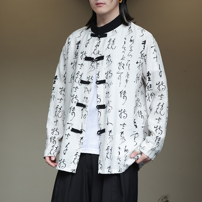 2024春夏新款风男装复古中式盘扣长袖衬衫衬衣C229-Y999-P75,男装衬衫,电商C229-1