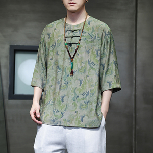 2024春夏风男装盘扣中式唐装汉服短袖五分袖T恤C229-T214-P60图片