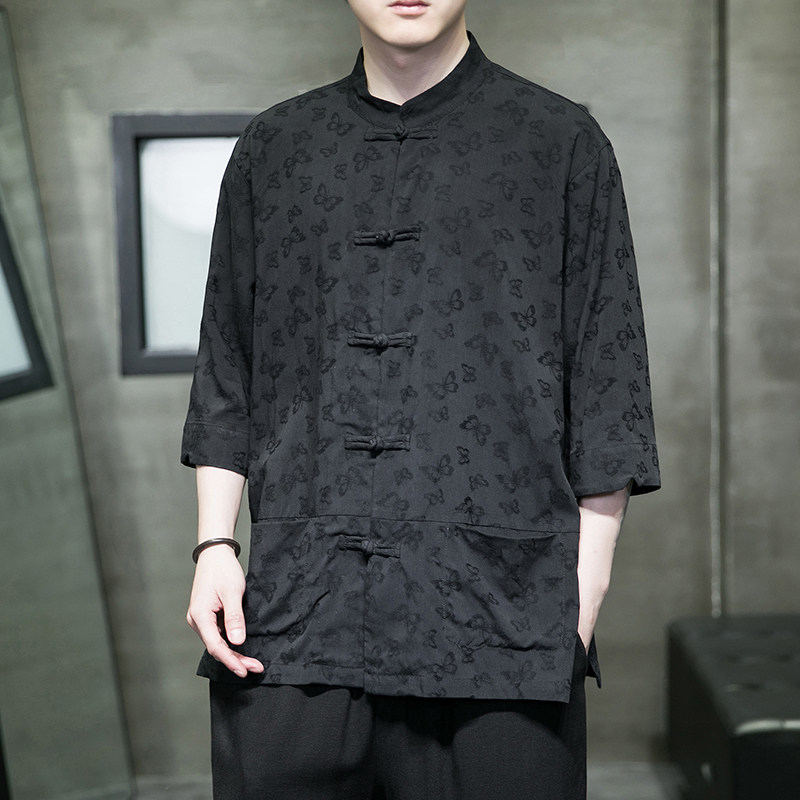 2023夏风男装唐装汉服短袖五分袖衬衫衬衣C229/Y973/P65,男装衬衫,电商C229-1
