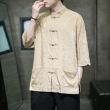 2023夏风男装唐装汉服短袖五分袖衬衫衬衣C229/Y973/P65，男装衬衫，电商C229-1