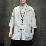 2024夏风男装竹子冰丝唐装汉服短袖五分袖T恤C229-Y1003-P70，男装衬衫，电商C229-1
