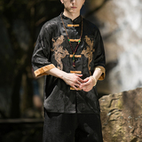 2024春夏风男装刺绣唐装汉服五分短袖衬衫衬衣C229/Y656/P60，男装衬衫，电商C229-1