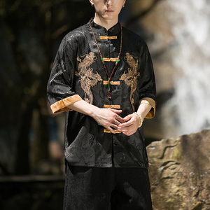 2024春夏风男装刺绣唐装汉服五分短袖衬衫衬衣C229/Y656/P60图片