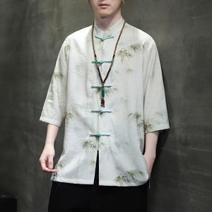 2024夏风男装冰丝唐装汉服短袖五分袖衬衫衬衣C229-Y1003-P70图片