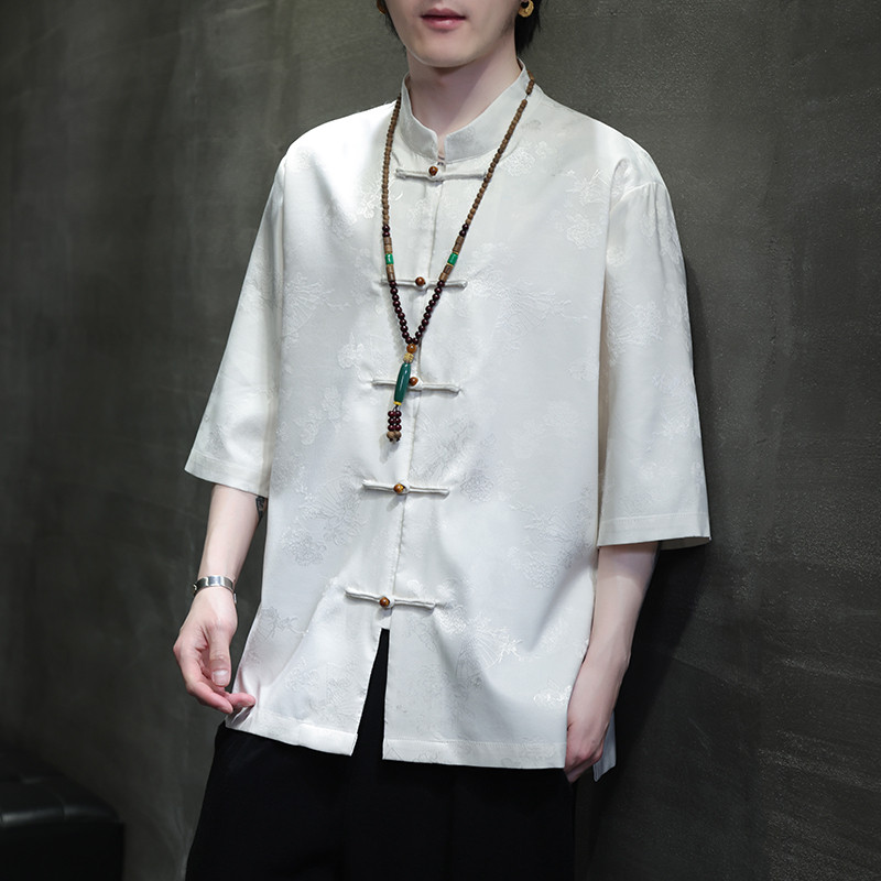2024夏季风男装冰丝唐装汉服短袖五分袖衬衫C229-Y1031-P70图片