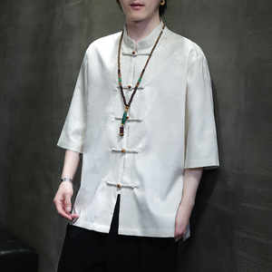 2024夏季风男装冰丝唐装汉服短袖五分袖衬衫C229-Y1031-P70图片