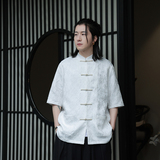 2024夏风男装提花唐装汉服短袖五分袖衬衫衬衣C229-Y996-P70，男装衬衫，电商C229-1