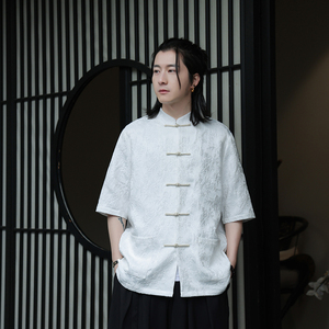 2024夏风男装提花唐装汉服短袖五分袖衬衫衬衣C229-Y996-P70图片