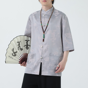 2024夏风男装冰丝唐装汉服短袖五分袖衬衫衬衣C229-Y1029-P70图片