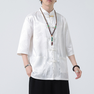 2024春夏风男装金属盘扣唐装汉服短袖衬衫衬衣C229-Y1015-68图片
