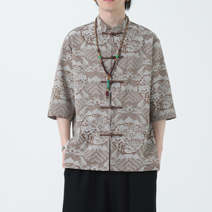 2024夏风男装中式唐装汉服短袖五分袖衬衫衬衣C229-Y1024-P70图片