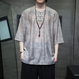 2024夏季风男装复古中式唐装汉服短袖五分袖T恤C229-T215-P60，男装T恤，电商C229-1