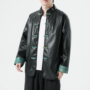 2024秋冬风男装撞色pu夹克外套唐装汉服大码C229/Y711/P105图片
