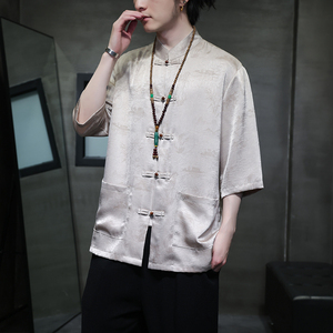 2024夏风男装冰丝唐装汉服短袖五分袖衬衫衬衣C229-Y1021-P70图片