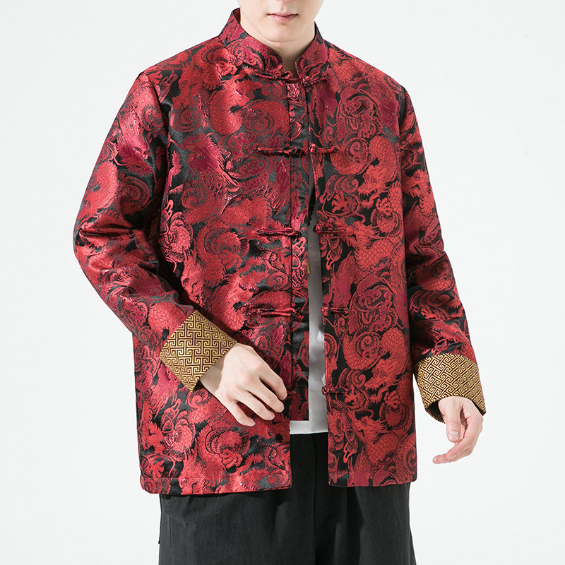 2024秋冬风男装中式复古提花唐装汉服夹克外套C229/Y913/P90,男装民族服装,电商C229-1