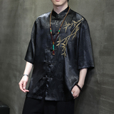 2024风男装刺绣冰丝唐装汉服短五分袖衬衫衬衣C229-Y1016-P65，男装衬衫，电商C229-1
