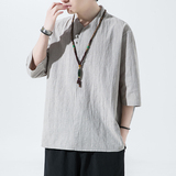 2024夏季风男装棉麻亚麻中式唐装汉服短袖T恤C229/T171/P50，男装T恤，电商C229-1