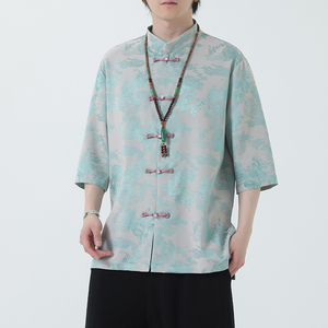 2024夏风男装冰丝唐装汉服短袖五分袖衬衫衬衣C229-Y1030-P70图片