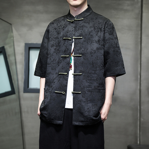 2024春夏新款风男装提花唐装汉服五分袖短袖T恤C229-Y996-P70图片