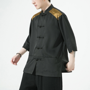2024夏风男装撞色唐装汉服短袖五分袖衬衫衬衣C229/Y980/P70图片