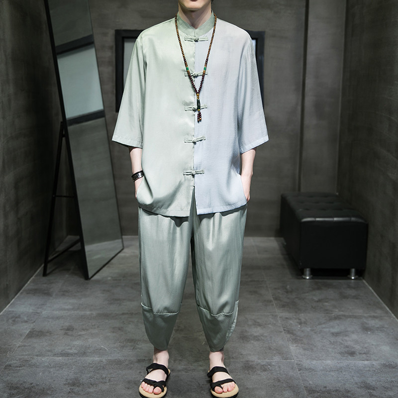 2024夏款风男装冰丝唐装汉服套装两件套大码C229/TZ344/P85图片